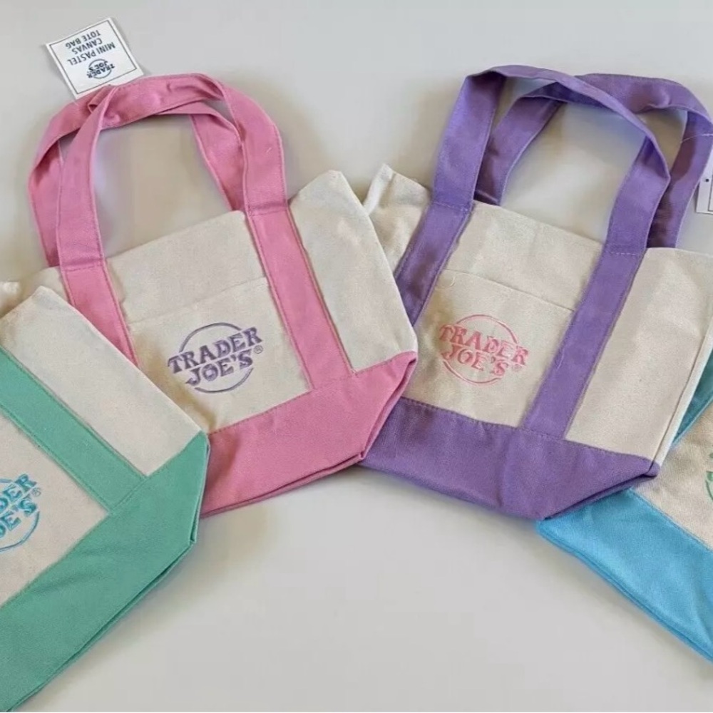 Trader Joe’s Pastel Canvas Tote Bag Set - Pink, Purple, Green